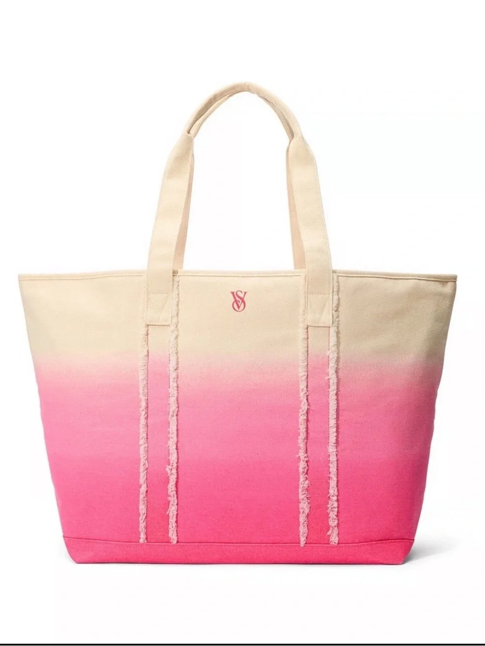 Victoria's Secret Pink Ombre Canvas Tote with Cream Straps